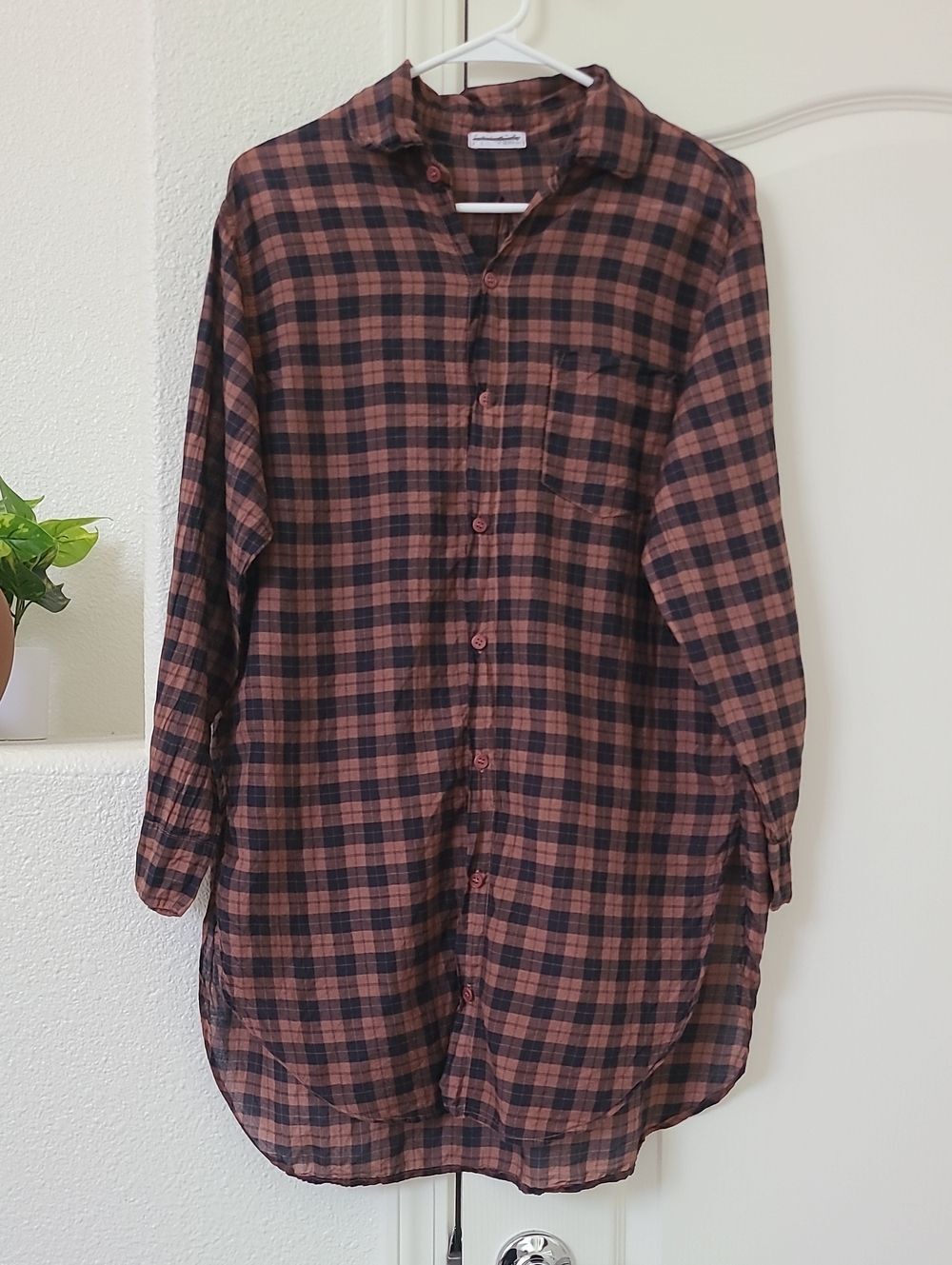 CP Shades Free People Marella Rust Brown Black Plaid Button-Up Shirt Silk Cotton
